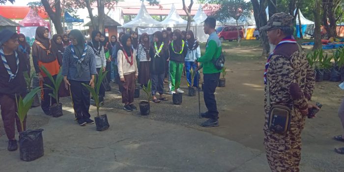 Pramuka Kabgor Tanam Ratusan Kelapa di Bantaran Danau Limboto